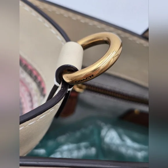 Coach Field Tote In Upwoven Leather, Chalk Multi - Picture 14 of 16